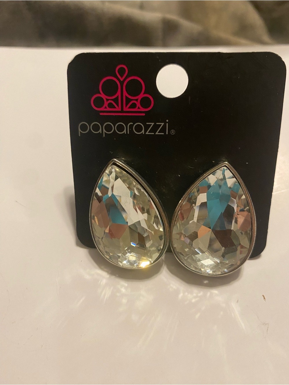 paparazzi Clear Teardrop Faceted Statement Earrings clip on
